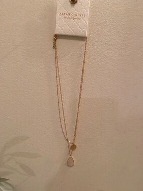 Altar'd State Gold Double-Layer Necklace with White Teardrop Charm
